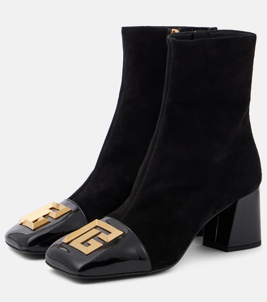 Balmain Edna suede and patent leather ankle boots