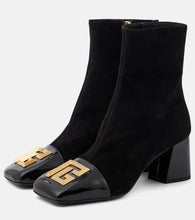 Balmain Edna suede and patent leather ankle boots