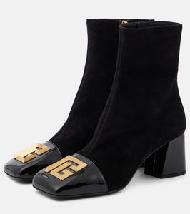 Balmain Edna suede and patent leather ankle boots