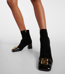 Balmain Edna suede and patent leather ankle boots
