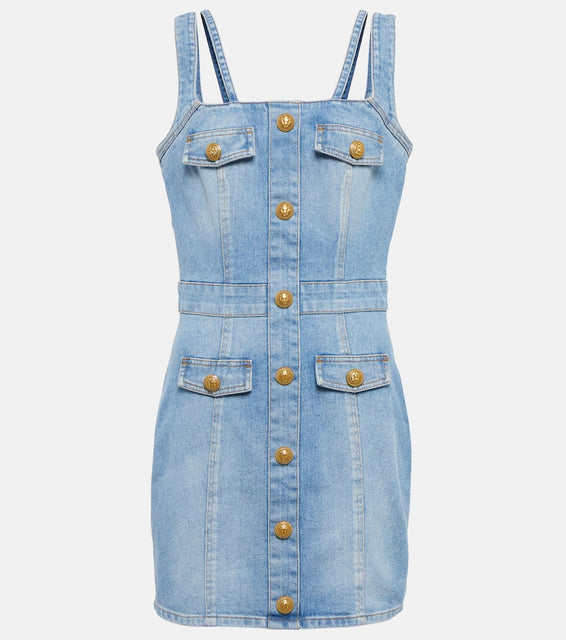 Balmain Embellished denim minidress