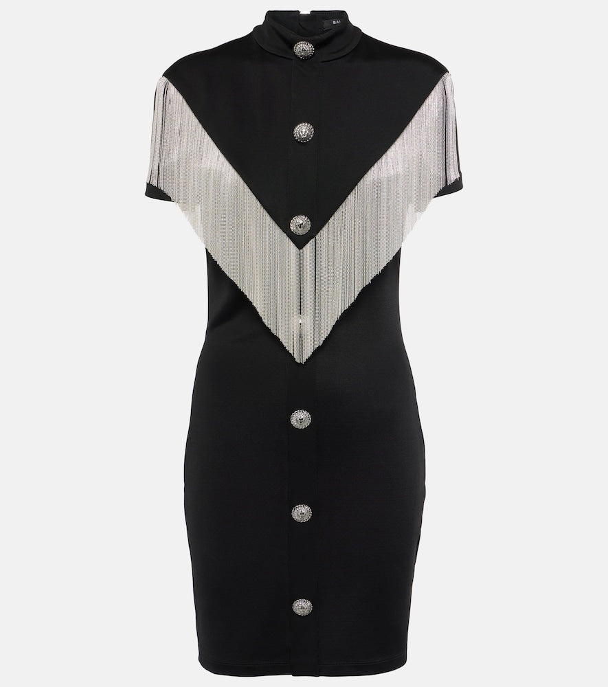 Balmain Embellished fringed jersey minidress. Balmain 缀饰流苏针织迷你连衣裙