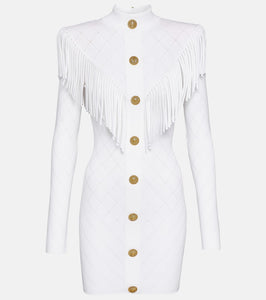 Balmain Fringed knit minidress