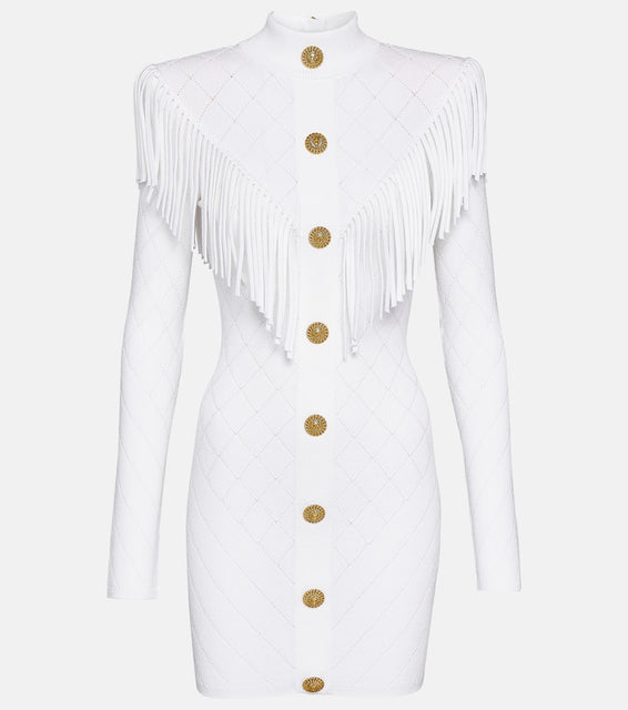 Balmain Fringed knit minidress