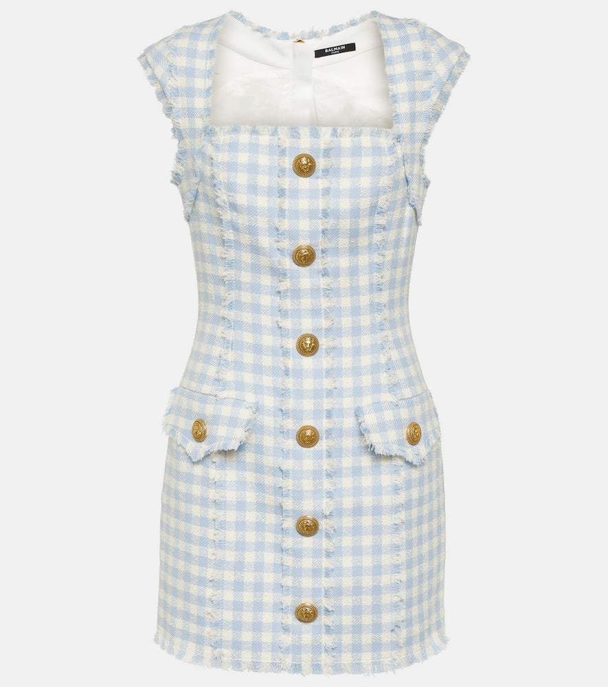 Balmain Gingham tweed minidress. Balmain 格纹粗花呢迷你连衣裙