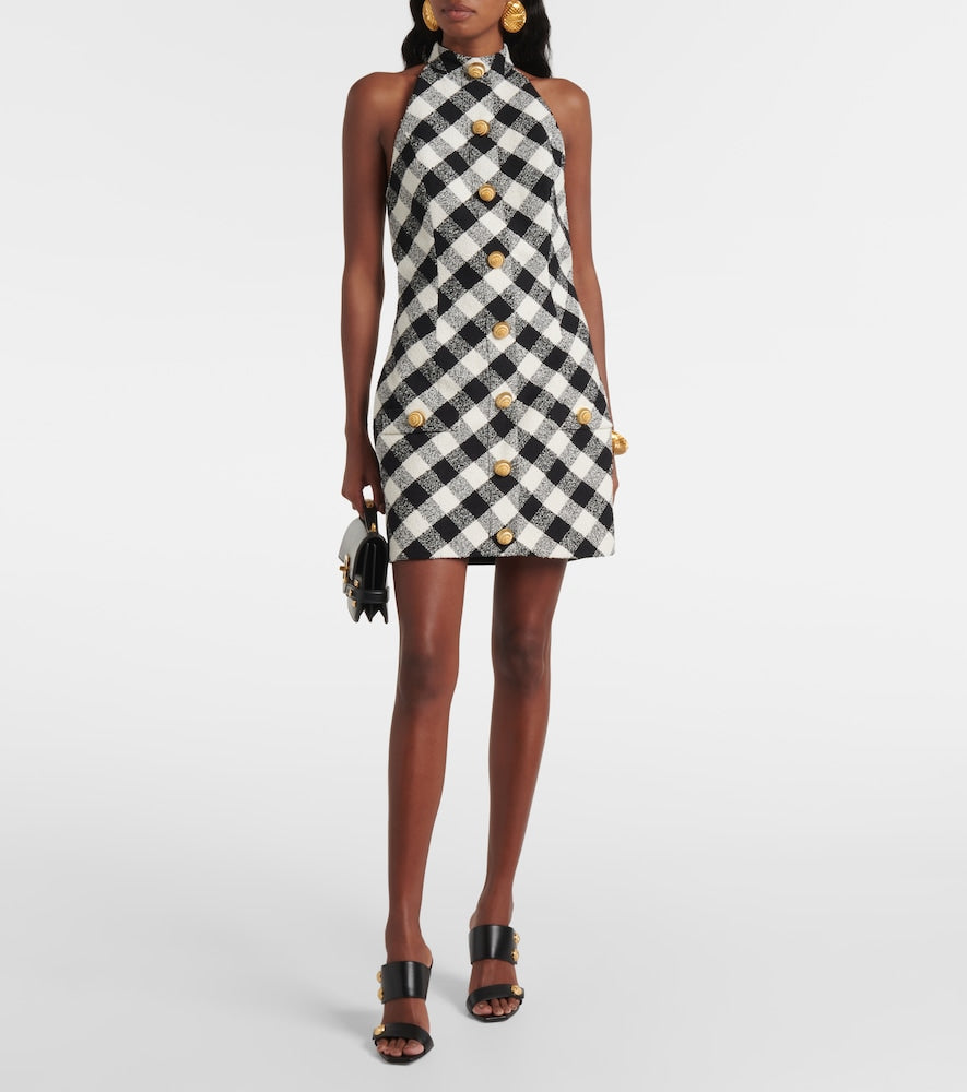 Balmain Halterneck cotton-blend tweed minidress