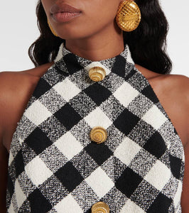 Balmain Halterneck cotton-blend tweed minidress