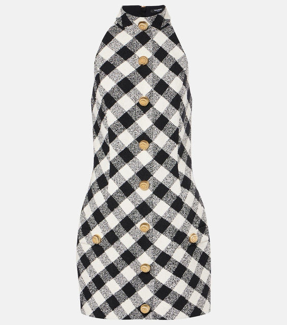 Balmain Halterneck cotton-blend tweed minidress