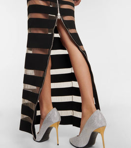 Balmain Halterneck mesh-paneled gown