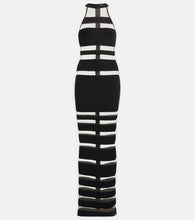Balmain Halterneck mesh-paneled gown