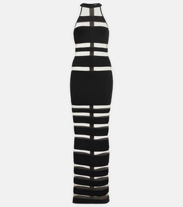 Balmain Halterneck mesh-paneled gown