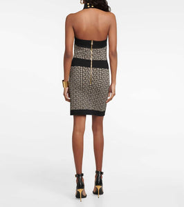 Balmain Monogram halter-neck minidress