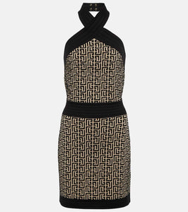 Balmain Monogram halter-neck minidress