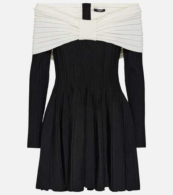 Balmain Off-shoulder bow-detail minidress