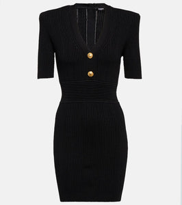Balmain Ribbed V-neck mini dress