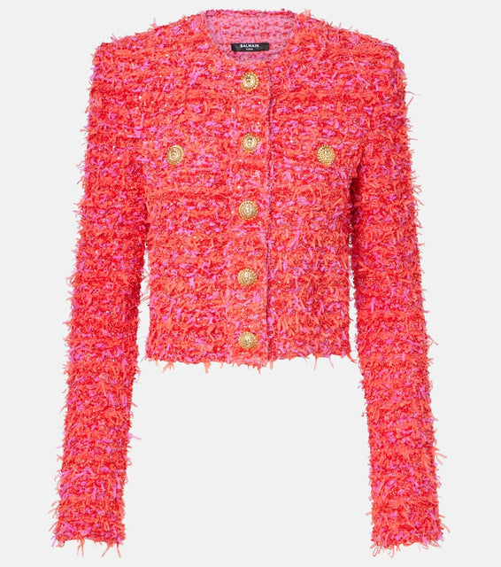 Balmain Sequined cropped tweed jacket