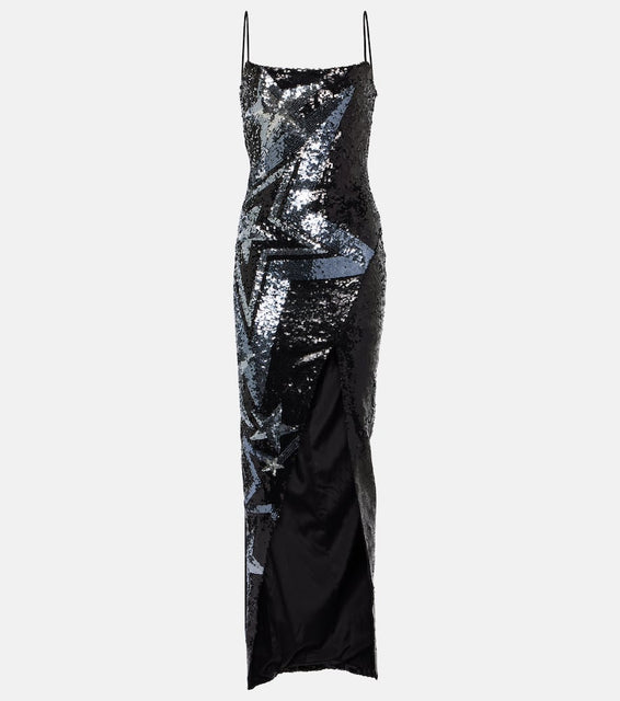 Balmain Sequined side-slit maxi dress