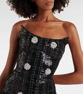 Balmain Sequined strapless tweed maxi dress