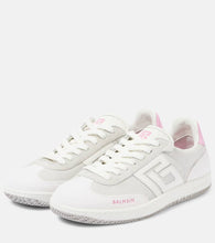 Balmain Swan leather-trimmed suede sneakers