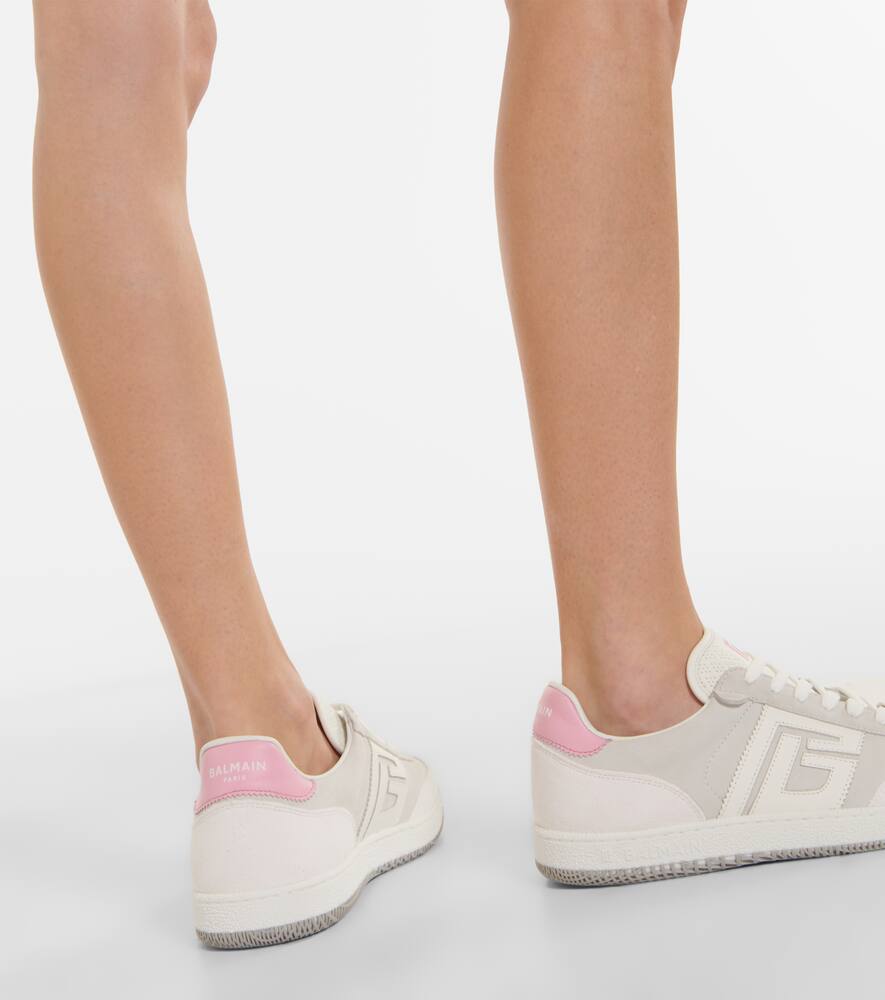 Balmain Swan leather-trimmed suede sneakers