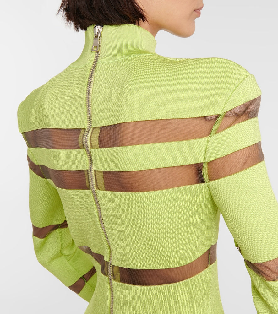 Balmain Turtleneck mesh-paneled minidress
