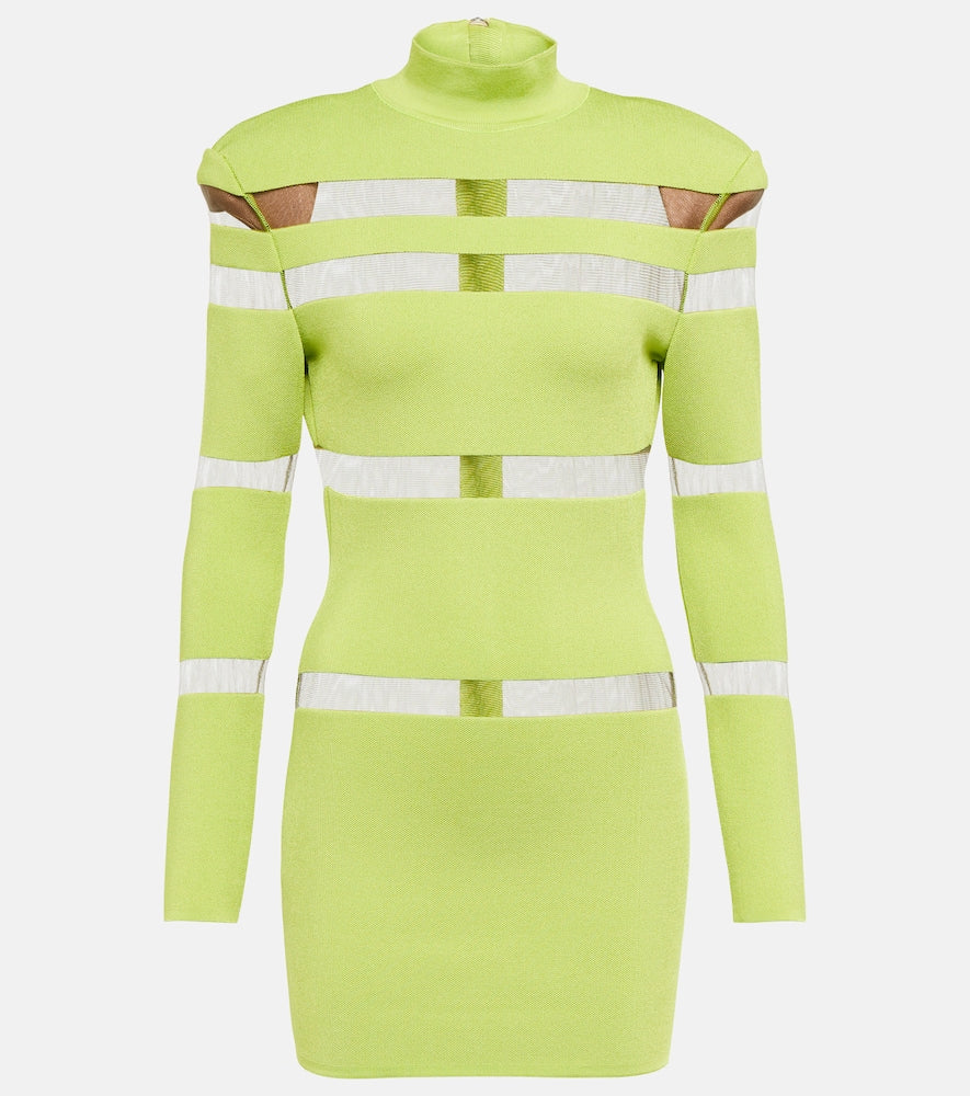 Balmain Turtleneck mesh-paneled minidress. Balmain 高领网纱拼接迷你连衣裙