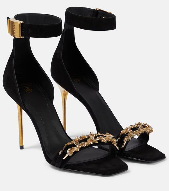 Balmain Uma embellished suede sandals