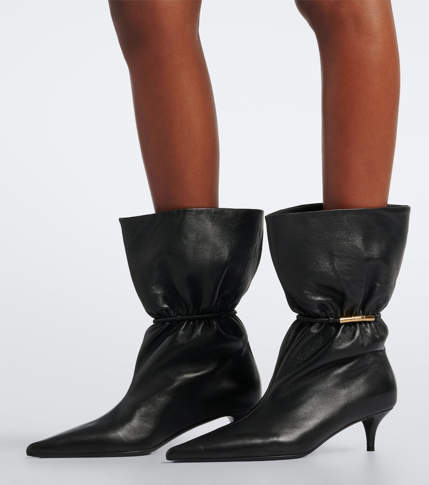 Balmain Gathered leather ankle boots (Black) - Ankle Boots
