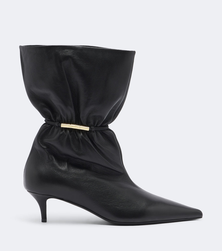 Balmain Gathered leather ankle boots (Black) - Ankle Boots