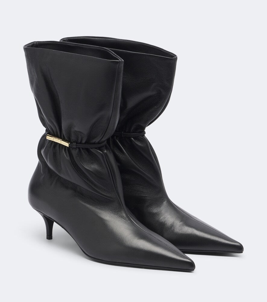 Balmain Gathered leather ankle boots (Black) - Ankle Boots