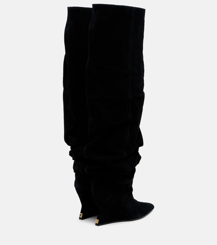 Balmain Suede over-the-knee boots (Black) - Mid Heel Boots