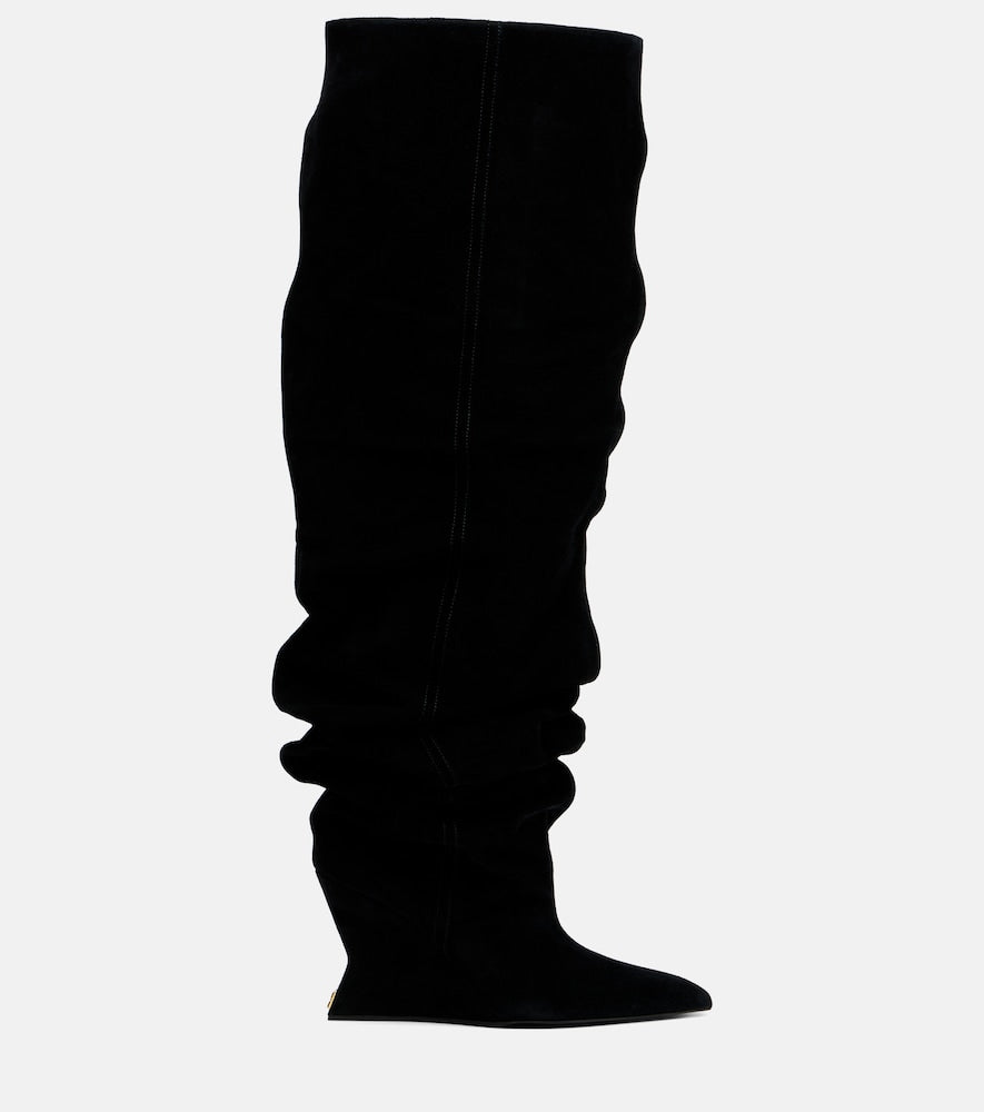Balmain Suede over-the-knee boots (Black) - Mid Heel Boots