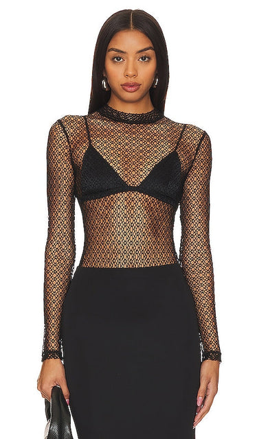 Bardot Aubree Lace Bodysuit in Black - Bardot - Body en dentelle Aubree en noir - Bardot Aubre 黑色蕾丝连体衣 - Bardot Aubree Spitzen-Body in Schwarz - Bardot Aubree 레이스 바디수트블랙 색상 - Body in pizzo Bardot Aubree in nero