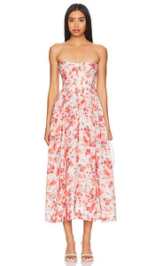 Bardot Lola Corset Midi Dress in Red - Bardot - Robe mi-longue corset Lola en rouge - Bardot Lola 红色紧身胸衣中长连衣裙 - Bardot Lola Korsett-Midikleid in Rot - Bardot Lola 코르셋 미디 드레스레드 색상 - Abito longuette corsetto Bardot Lola in rosso
