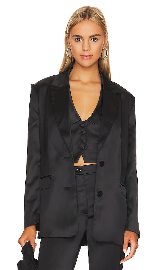 Bardot Nyah Satin Blazer in Black - Bardot - Nyah - Blazer en satin noir - Bardot Nyah 黑色缎面西装外套 - Bardot Nyah Satin-Blazer in Schwarz - Bardot Nyah 새틴 블레이저 블랙 색상 - Blazer Bardot Nyah in raso nero