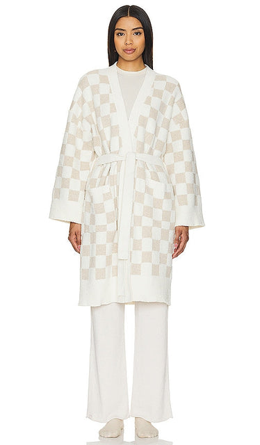 Barefoot Dreams CozyChic Cotton Checkered Robe in Neutral - Barefoot Dreams - CozyChic - Peignoir à carreaux en coton - Neutre - Barefoot Dreams CozyChic 中性色棉质格纹长袍 - Barefoot Dreams CozyChic karierter Bademantel aus Baumwolle in Neutral - Barefoot Dreams CozyChic 코튼 체크무늬 로브 - Accappatoio a quadri in cotone CozyChic Barefoot Dreams in colore neutro