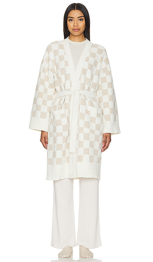 Barefoot Dreams CozyChic Cotton Checkered Robe in Neutral - Barefoot Dreams - CozyChic - Peignoir à carreaux en coton - Neutre - Barefoot Dreams CozyChic 中性色棉质格纹长袍 - Barefoot Dreams CozyChic karierter Bademantel aus Baumwolle in Neutral - Barefoot Dreams CozyChic 코튼 체크무늬 로브 - Accappatoio a quadri in cotone CozyChic Barefoot Dreams in colore neutro
