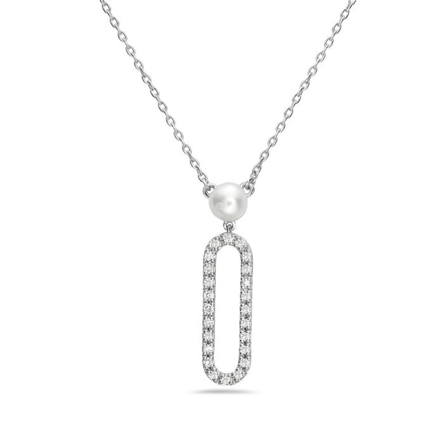 Bassali Freshwater Cultured Pearl and 1/10ctw Diamond White Gold Pendant Necklace