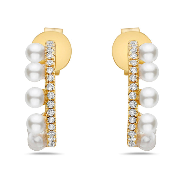 Bassali Freshwater Cultured Pearl and 1/10ctw Diamond Yellow Gold Hoop Earrings
