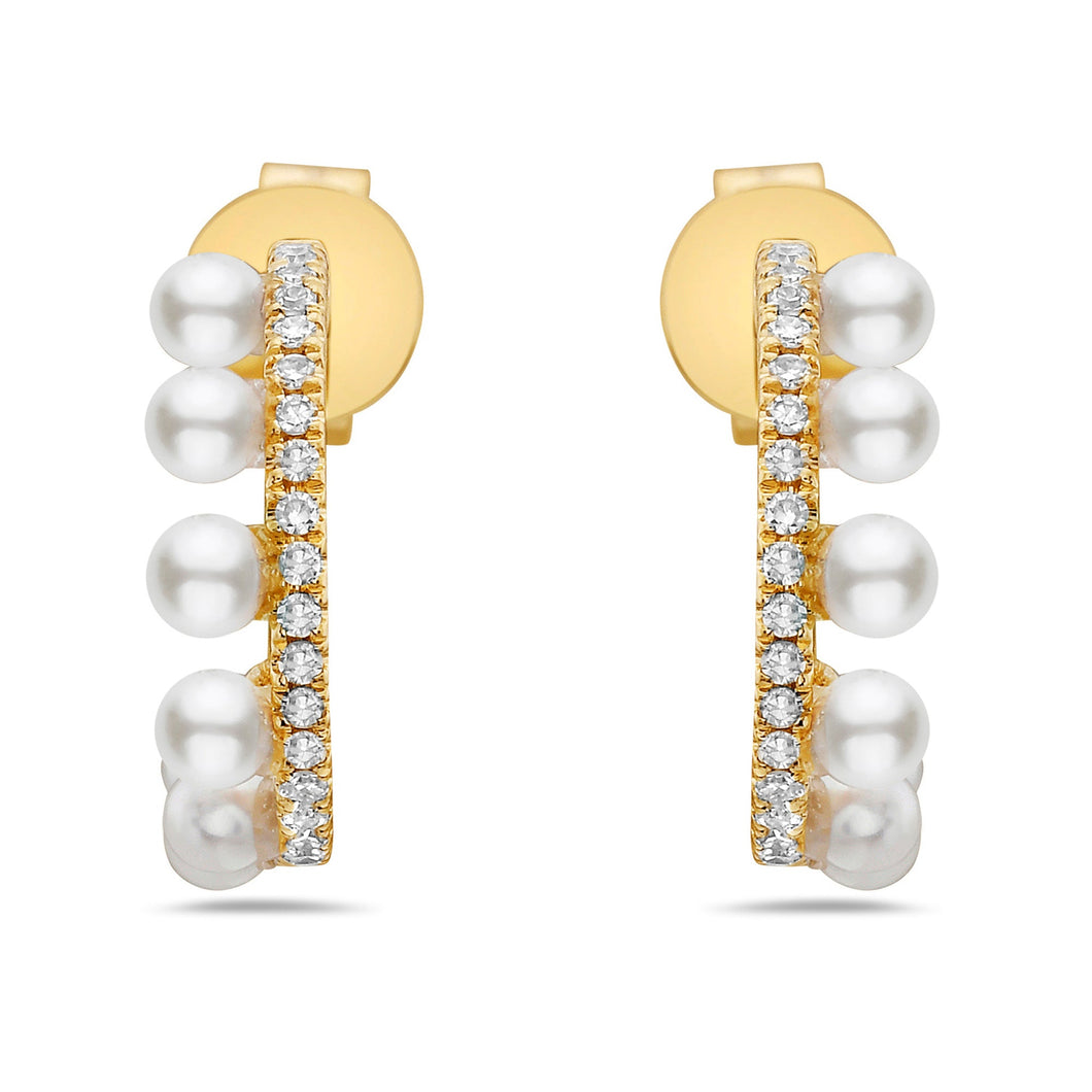 Bassali Freshwater Cultured Pearl and 1/10ctw Diamond Yellow Gold Hoop Earrings