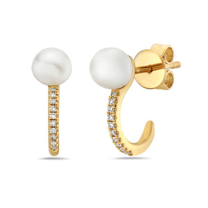 Bassali Freshwater Cultured Pearl and 1/20ctw Diamond Yellow Gold Earrings