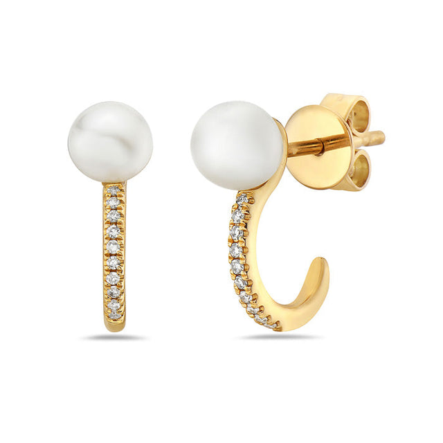 Bassali Freshwater Cultured Pearl and 1/20ctw Diamond Yellow Gold Earrings