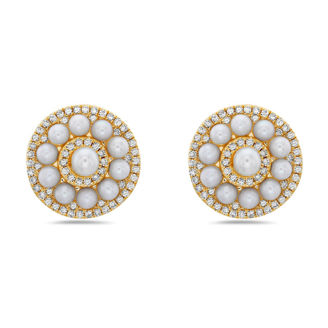 Bassali Freshwater Cultured Pearl and 1/4ctw Diamond Yellow Gold Earrings