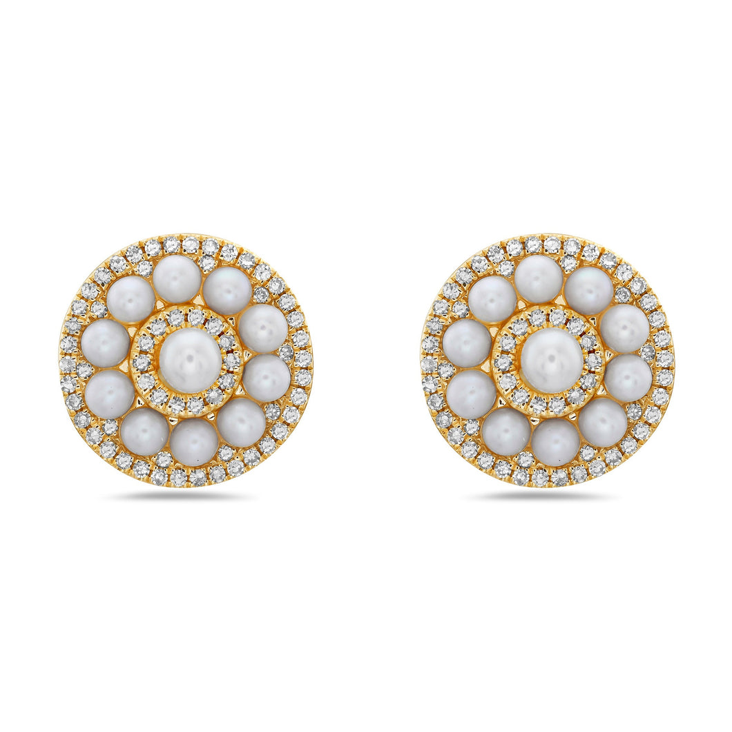 Bassali Freshwater Cultured Pearl and 1/4ctw Diamond Yellow Gold Earrings