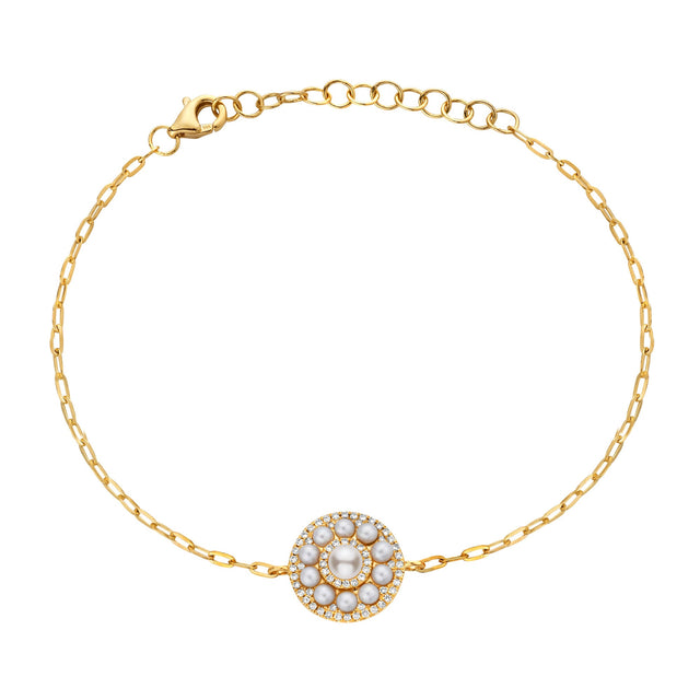 Bassali Freshwater Cultured Pearl and 1/8ctw Diamond Yellow Gold Bracelet