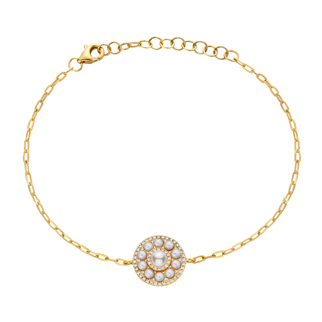 Bassali Freshwater Cultured Pearl and 1/8ctw Diamond Yellow Gold Bracelet