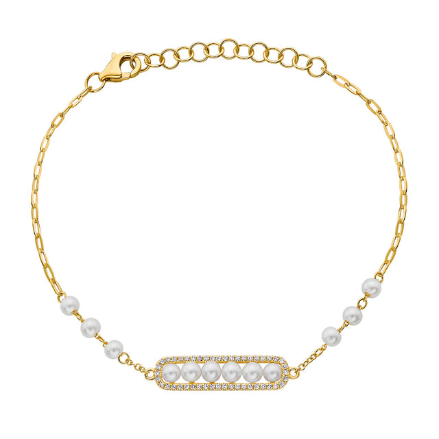 Bassali Freshwater Cultured Pearl and 1/8ctw Diamond Yellow Gold Bracelet