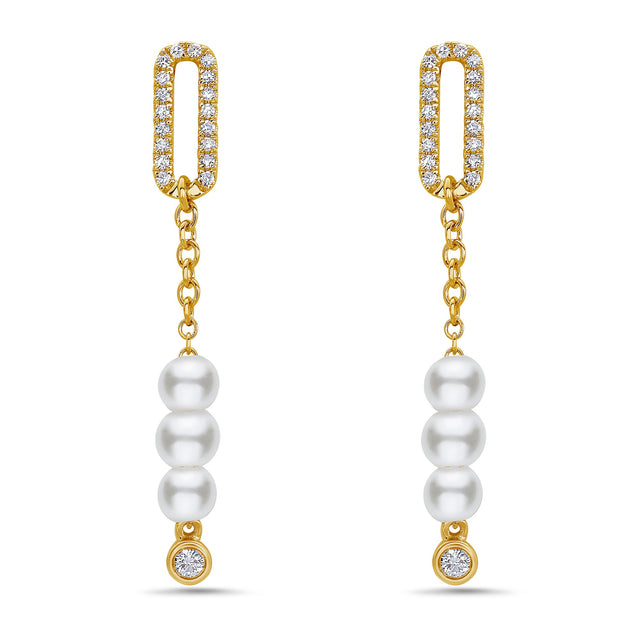 Bassali Freshwater Cultured Pearl and 1/8ctw Diamond Yellow Gold Drop Earrings