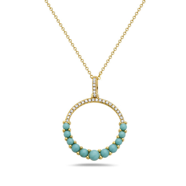 Bassali Turquoise and 1/15ctw Diamond Yellow Gold Circle Pendant Necklace