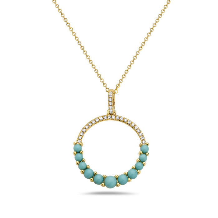 Bassali Turquoise and 1/15ctw Diamond Yellow Gold Circle Pendant Necklace